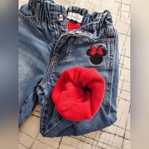 EUC GAP Kids Girls Disney Minnie Mouse Fleece Lined Jeans, 3 years 3T